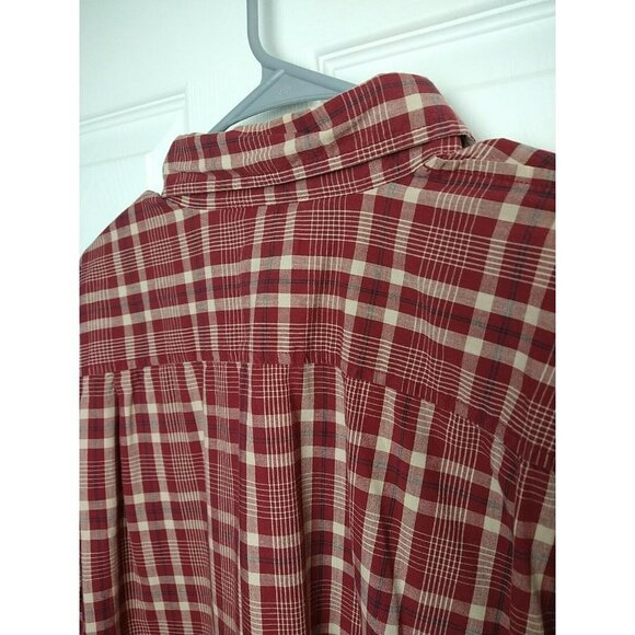 DOCKERS Men Red Blue Creme Plaid collared Long Sleeve Button dress Shirt Size L - Picture 11 of 13